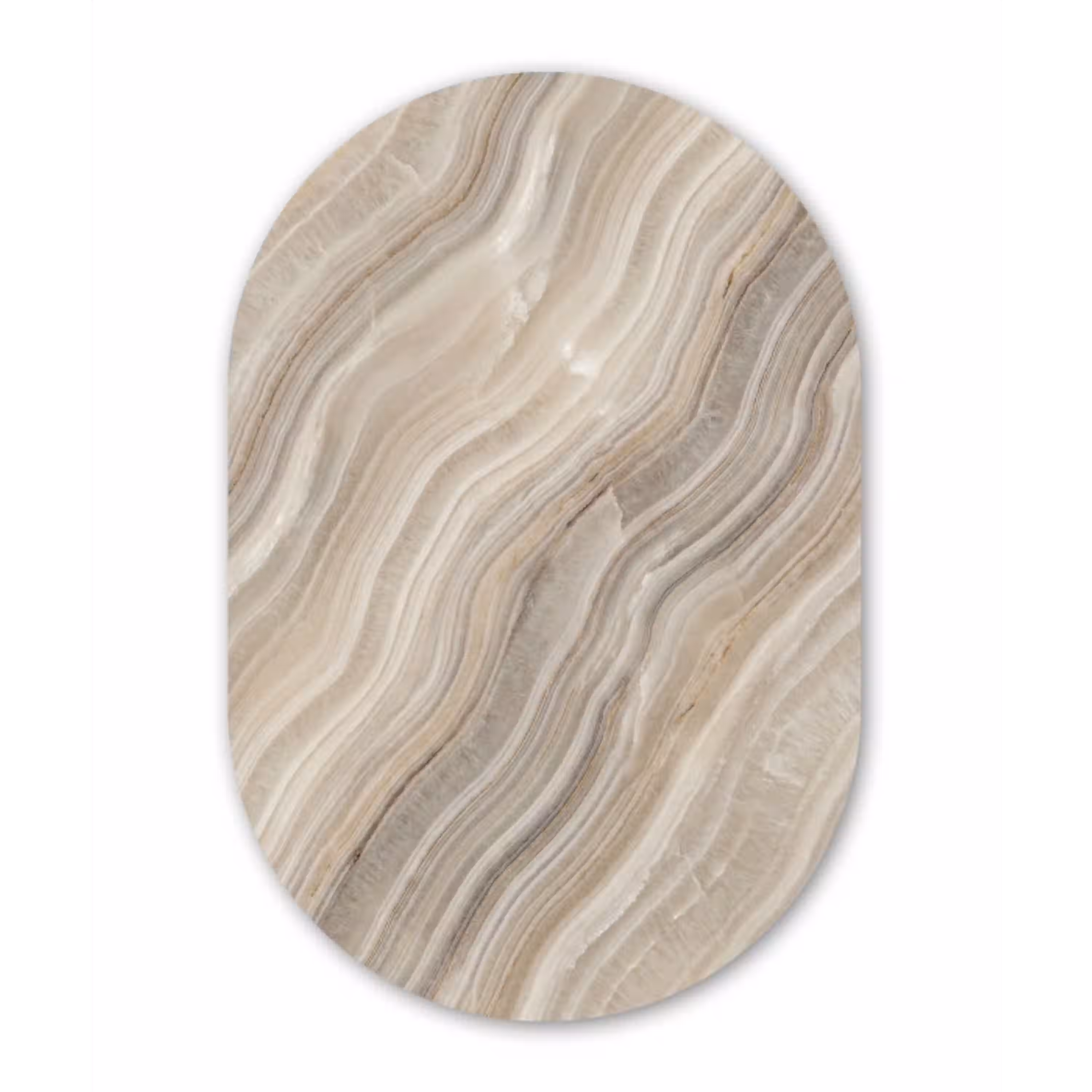 Textuur - Golvend - Abstract - Modern - Beige Wandcirkel Ovaal Aluminium middel -3d