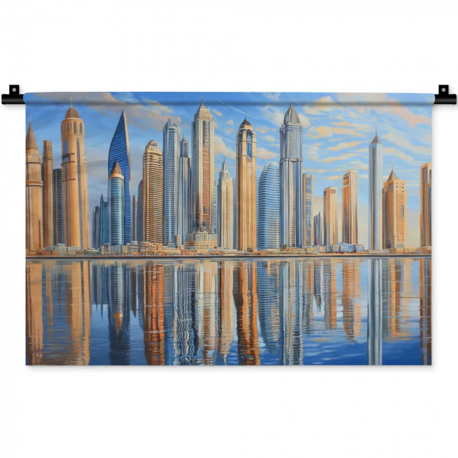 Skyline - Wolkenkrabbers - Water - Blauw Wandkleed katoen klein -zz3d