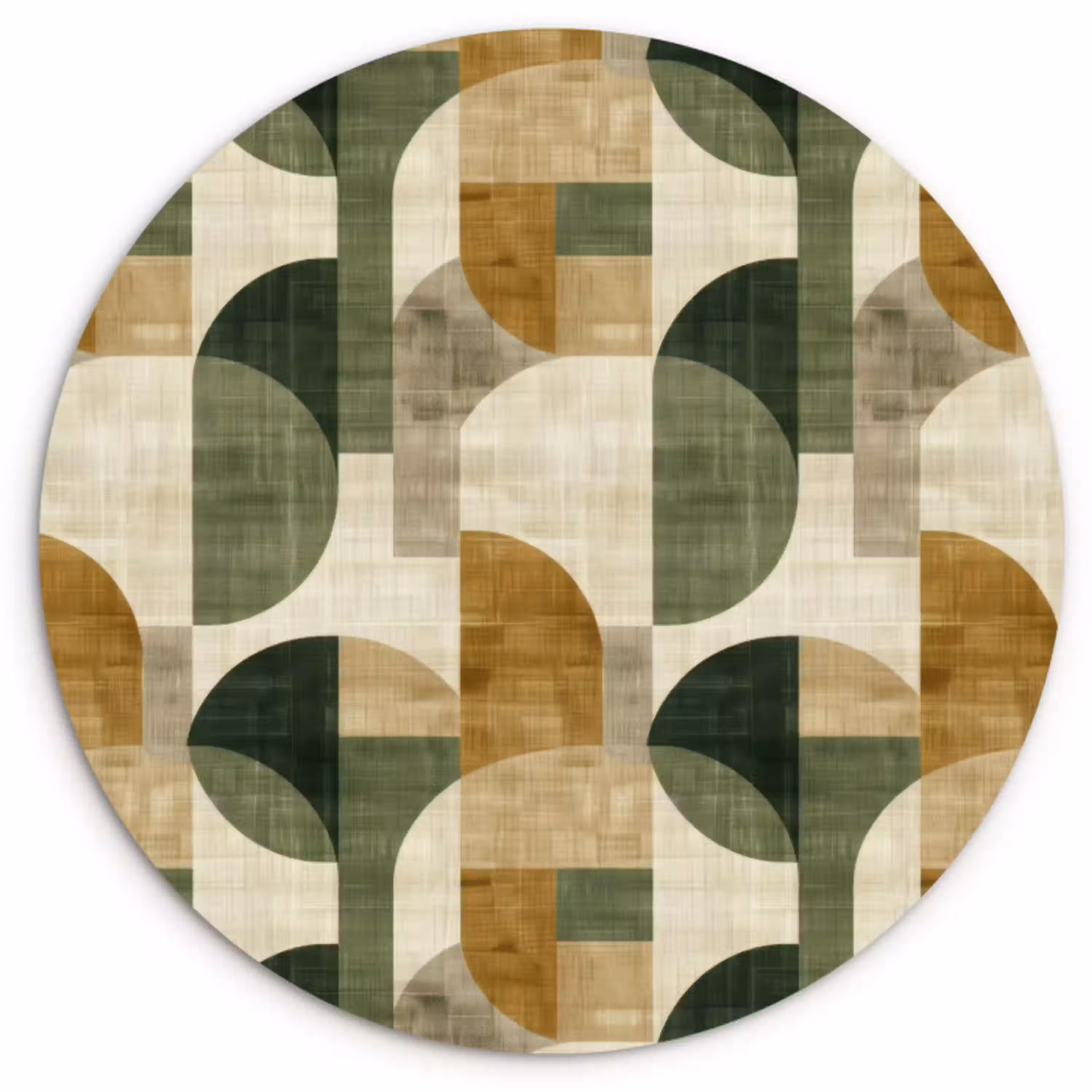 Olijfgroen - Geometrisch - Abstract - Mid-Century - Linnen - Patroon Wandcirkel plexiglas klein 852 -3d