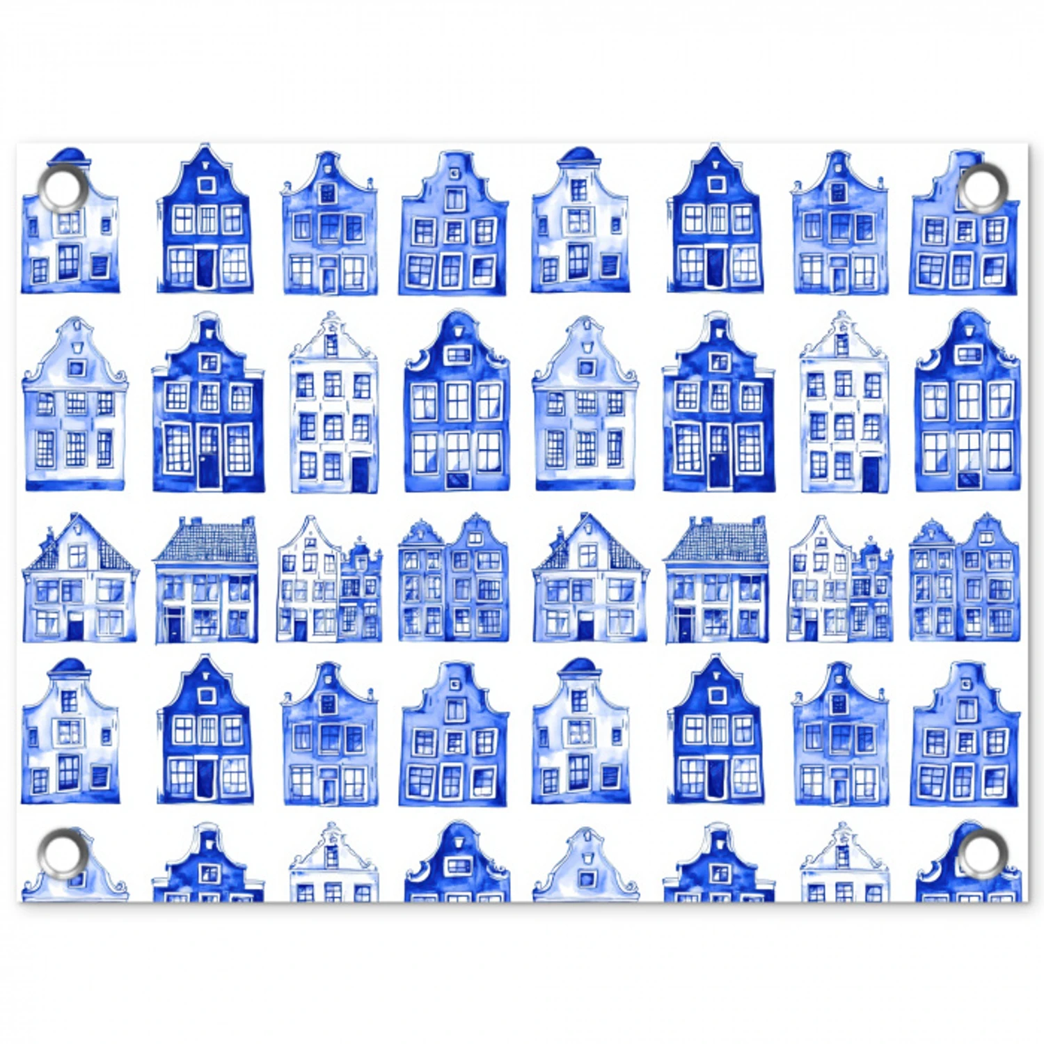 Patroon - Huizen - Blauw tuinposter los doek klein 239 -3d