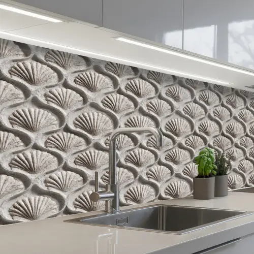 Zand - Schelpenvorm - Grijs keuken achterwand 2 middel 871 -3d_schuin