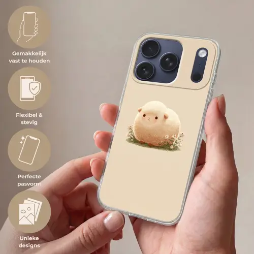 Schaap - Beige - Bloemen Telefoonhoesje iPhone 17 Pro klein -sfeer3_NL