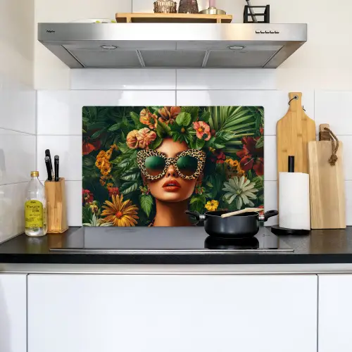 Vrouw - Panterprint - Jungle - Natuur - Luxe Inductie beschemer met haakjes klein -sfeer2