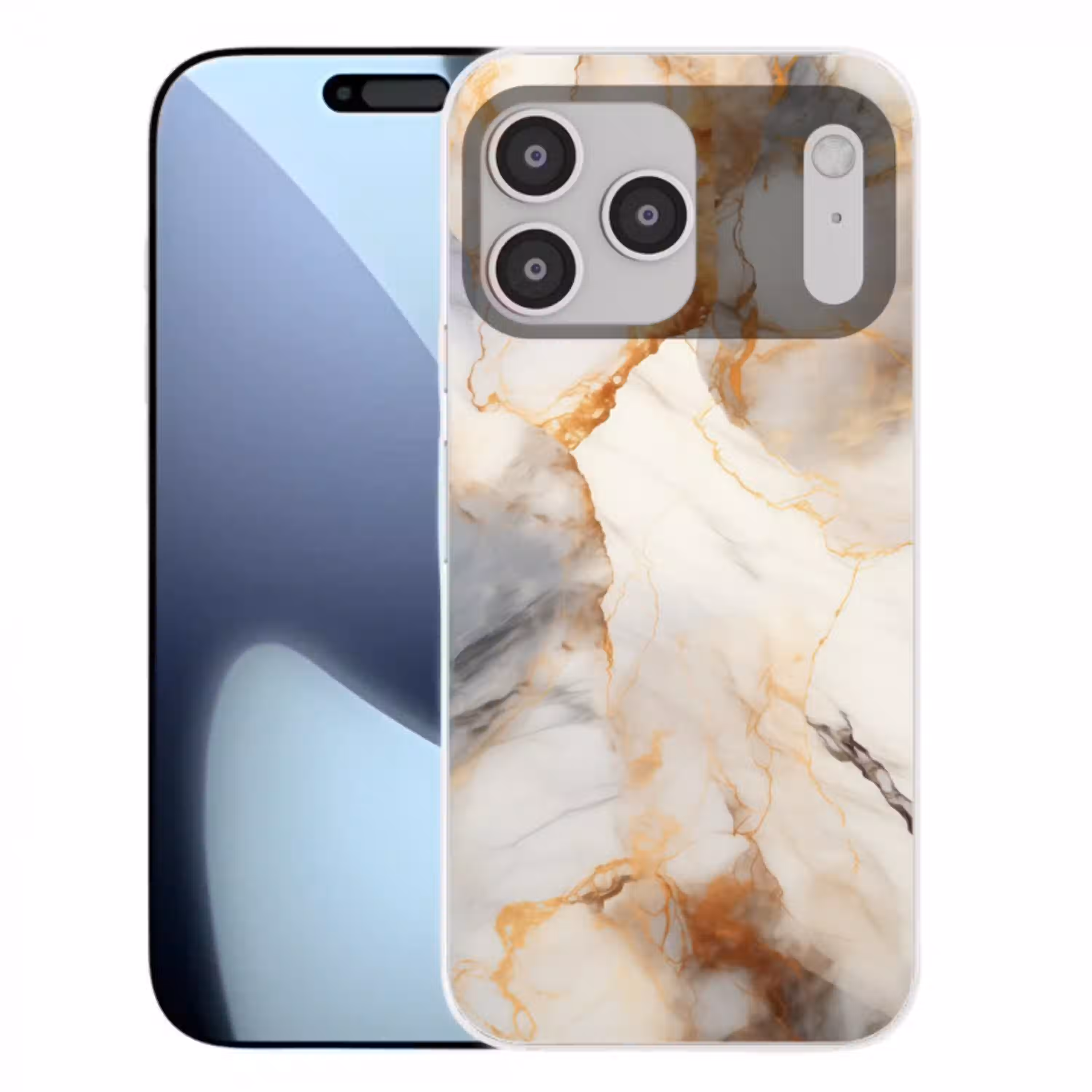 Marmer - Grijs - Goud Telefoonhoesje iPhone 17 Pro Max klein -3d
