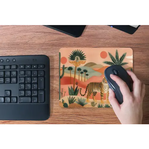 Tijger - Kleurrijk - Palmen - Cactus muismat rubber klein -toetsenbord