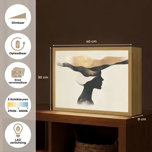 Vrouw - Golven - Zwart Light Box met batterij (Wandlamp) middel -USP_websiteoverzichtNL