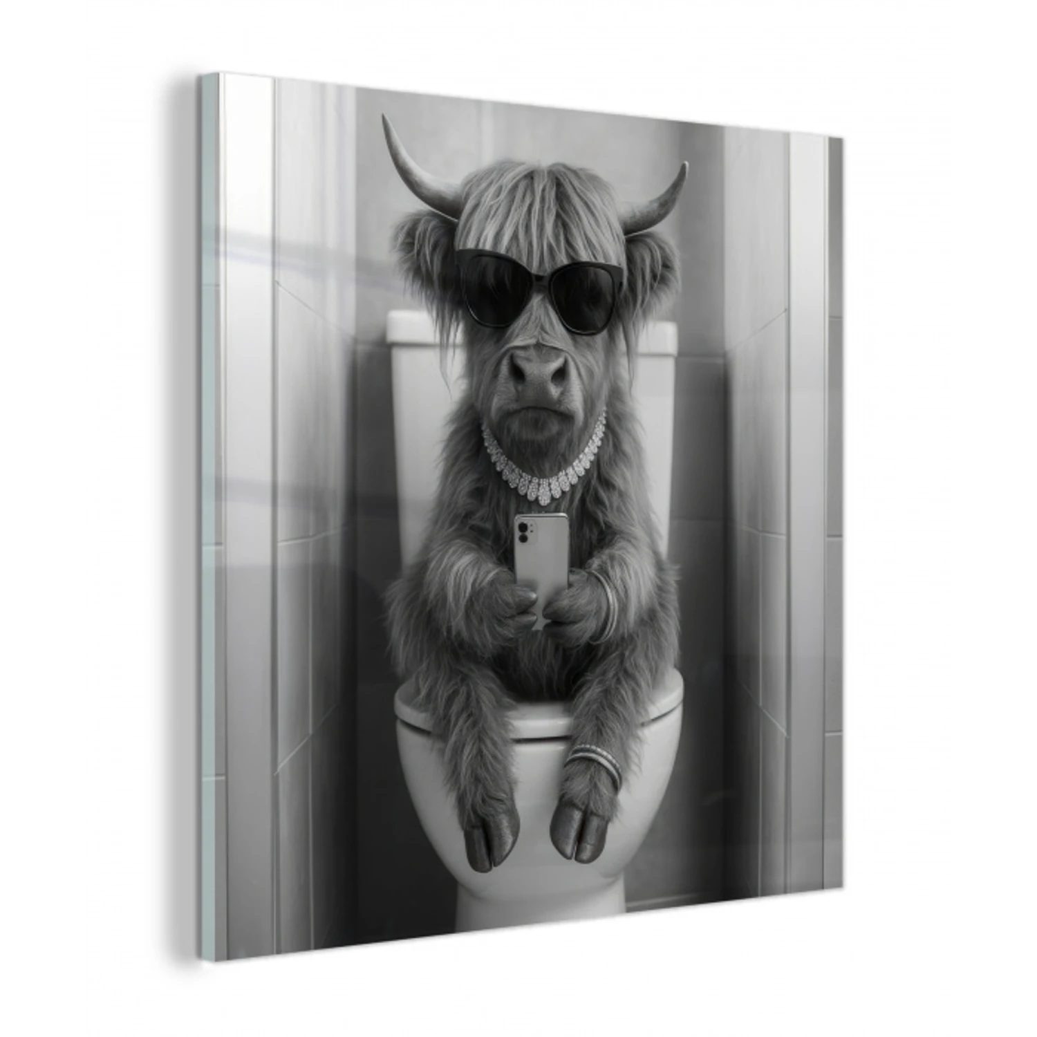 Stier - Telefoon - Toilet - Zwart - Wit plexiglas 5mm klein -z3d