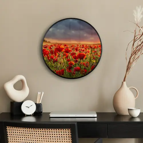 Zonsondergang - Klaprozen - Rood - Bloemen - Veld - Natuur Fotolijst rond zonder passe partout klein -sfeer1
