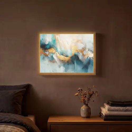 Abstract - Kunst - Gold - Blauw Light Box met batterij (Wandlamp) middel -sfeer4