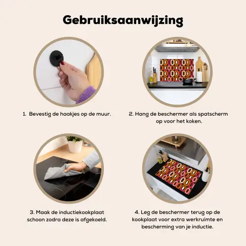 Modern - Retro - Kleurrijk Inductie beschemer met haakjes klein 777 -ky-gebruik-nl