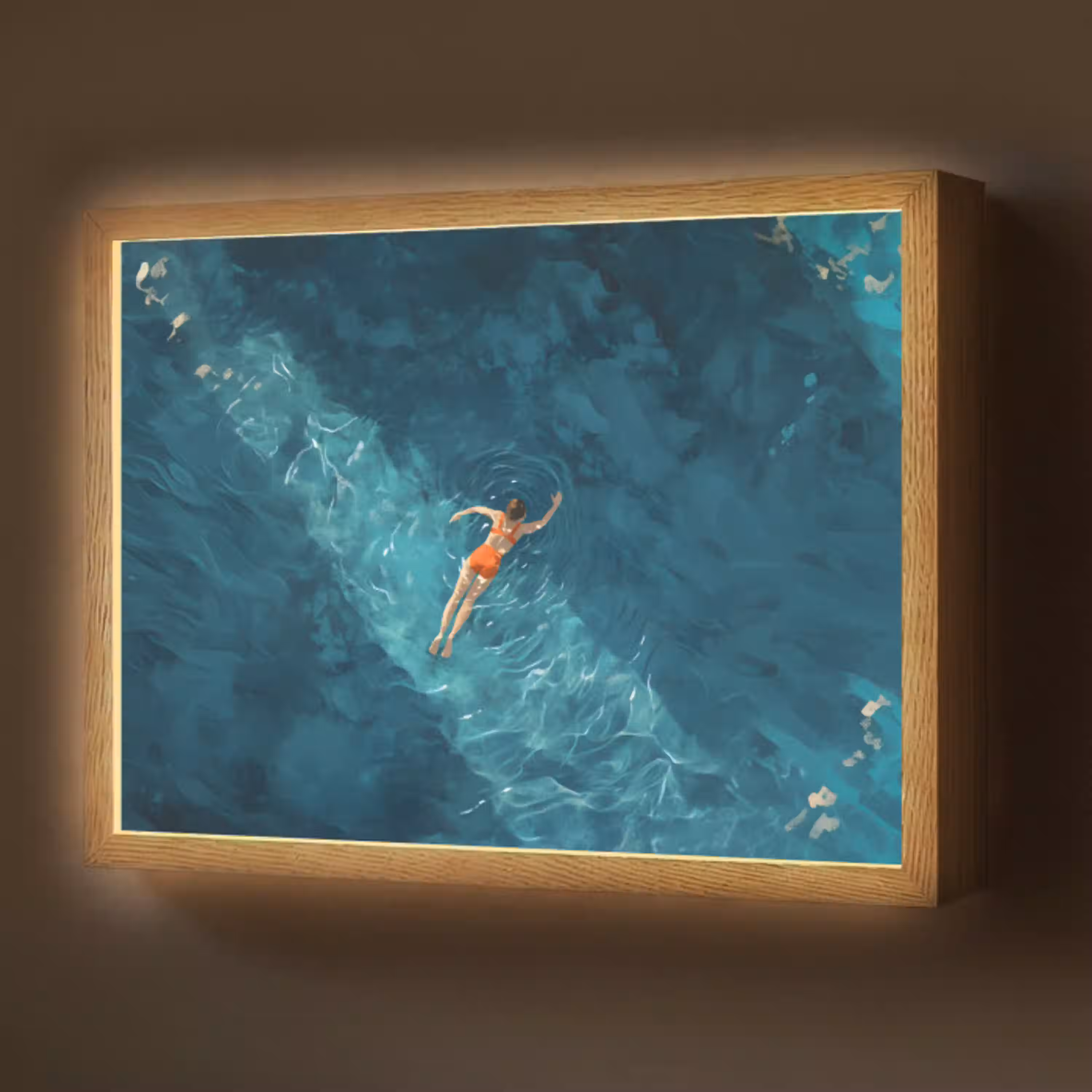Vrouw - Water - Bikini - Oranje Light Box met batterij (Wandlamp) middel -z3d_website