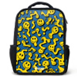 Smiley - Blauw - Geel Rugzak - Zwart middel -3d