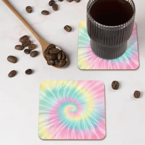 Pasteltinten - Tie dye - Roze onderzetter kurk middel -sfeer2