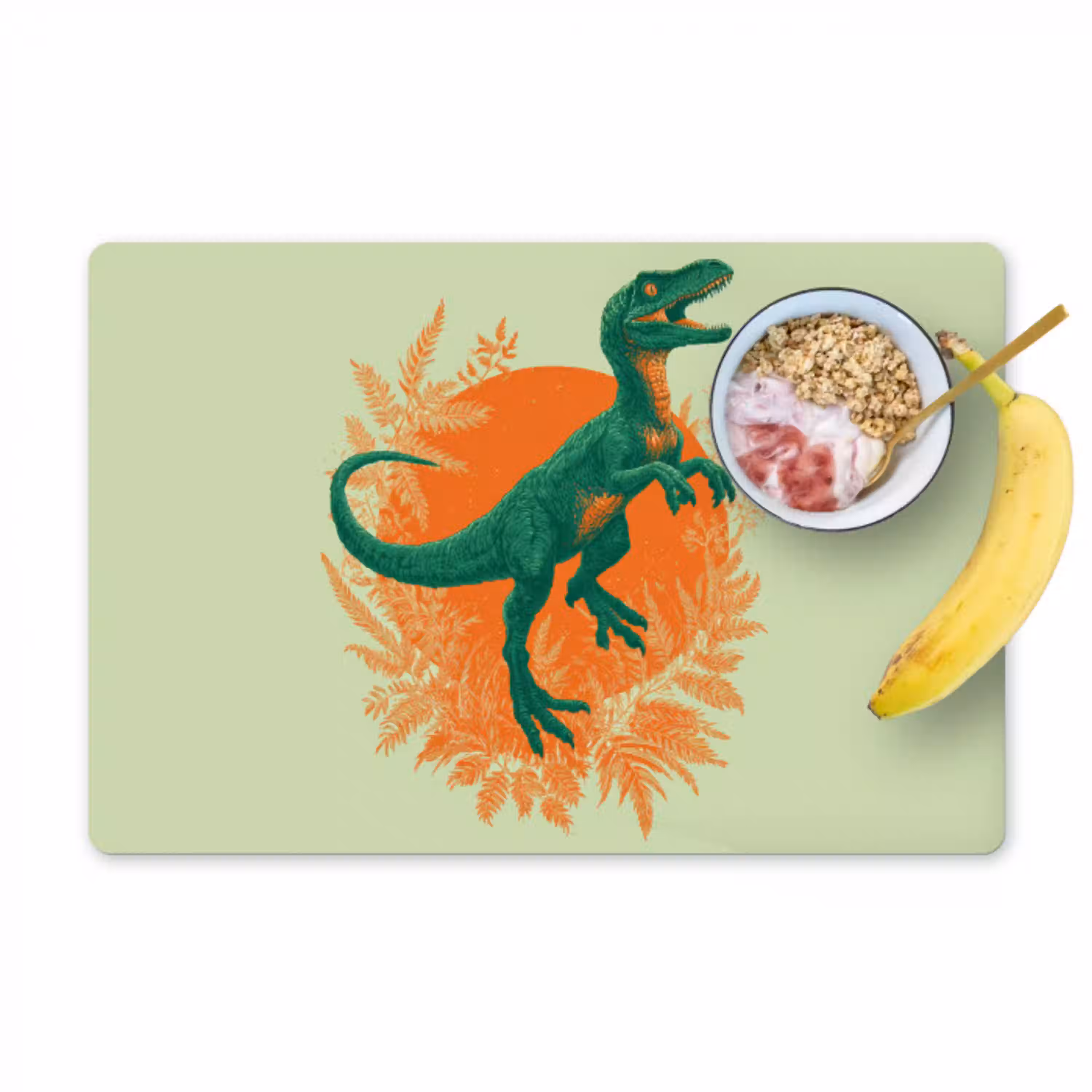 Dinosaurus - Groen - Planten - Cirkel Placemat vinyl groot -zzzproduct_Kitchenyeah-website
