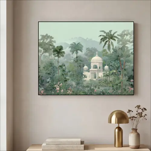 Tropische tuin - Koepelgebouw - Bloemen Textielframe zwart klein -sfeer2