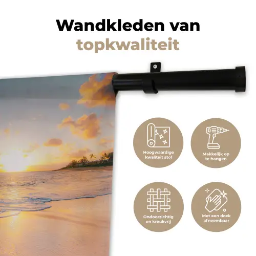 Zonsondergang - Strand - Zee - Zomer - Blauw Wandkleed katoen klein -sfeer2