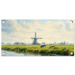 Koeien - Windmolen - Weide - Blauw tuinposter los doek klein -3d