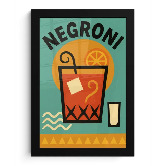 Cocktail - Negroni - Art - Sinaasappel fotolijst zwart zonder passe partout klein -3d