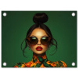Vrouw - Groen - Modern - Bril - Abstract tuinposter los doek klein -3d