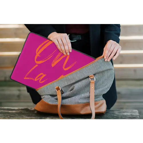 Oh la la - Oranje - Roze laptophoes neopreen klein -tas