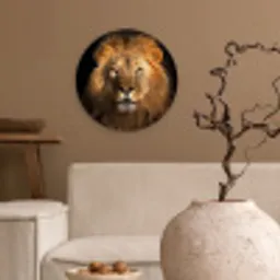 Leeuw - Dieren - Zwart - Licht - Bruin - Portret Wandcirkel kunststof plaat 5mm dik klein -sfeer1