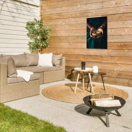 Goud - Kom - Blauw Tuinposter op houten frame 2 cm dik klein -sfeer2