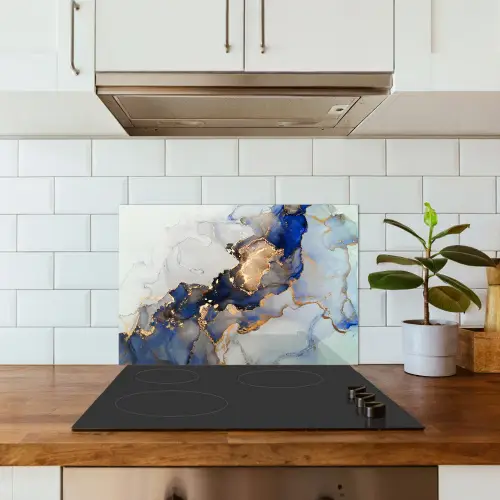 Marmer - Blauw - Goud keuken achterwand spatscherm klein -sfeer2