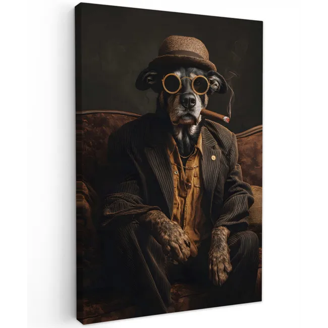 Hond - Sigaar - Hoed - Pak Tuinposter op houten frame 2 cm dik klein -3d