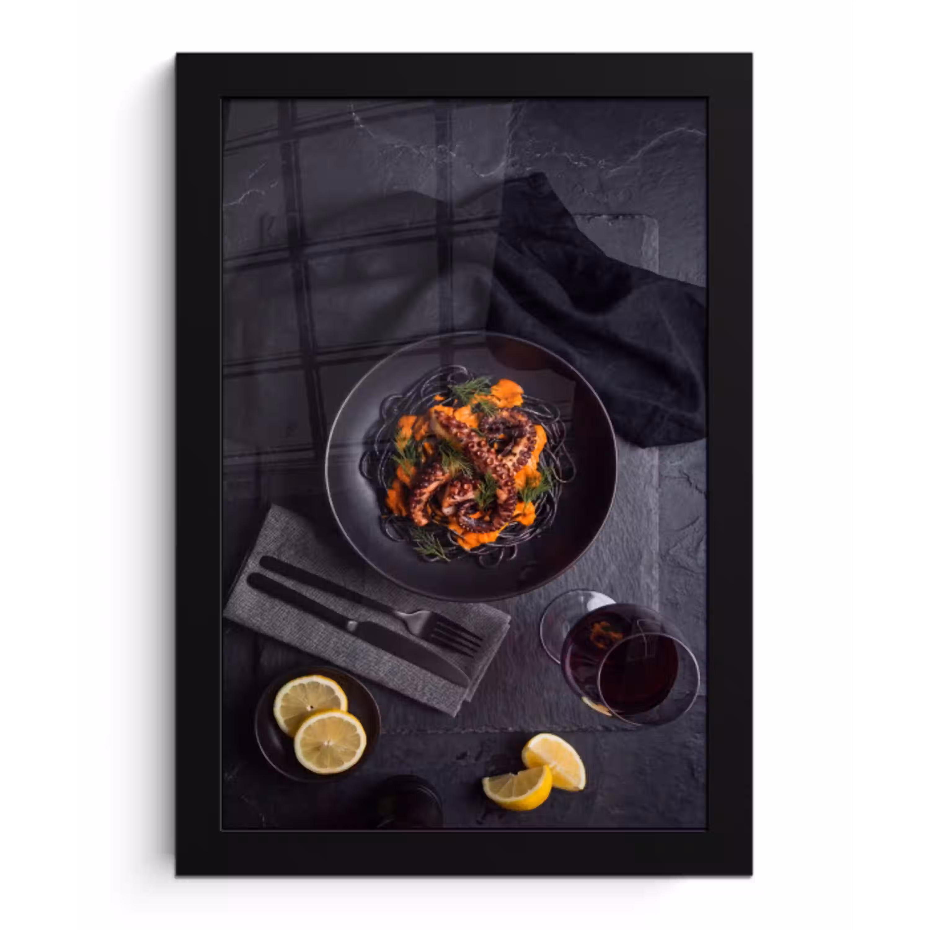 Eten - Octopus - Modern fotolijst zwart zonder passe partout klein -3d