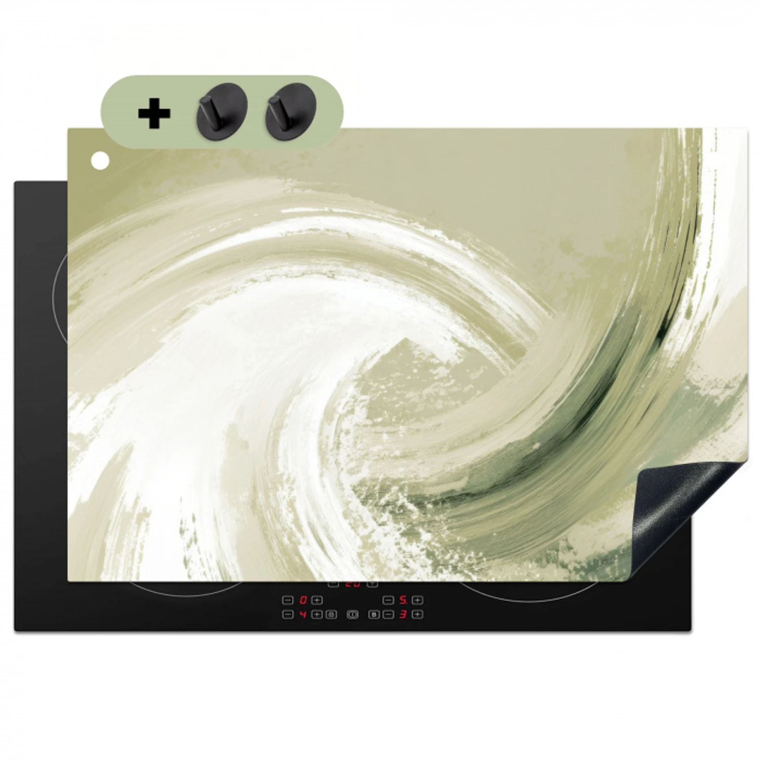 Abstract - Penseelstreken - Golven - Groen Inductie beschemer met haakjes klein -3d
