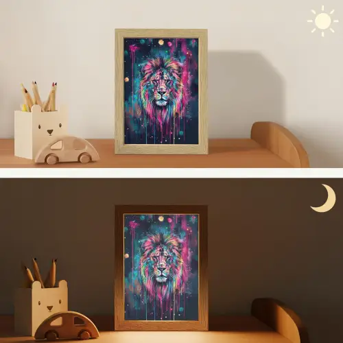 Leeuw - Verf - Kleurrijk - Zwart - Dieren Light Box met kabel klein -sfeer3_kind