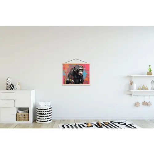 Graffiti - Chimpansee - Dieren - Street art - Banksy textielposter latten blank klein -kinderkamer