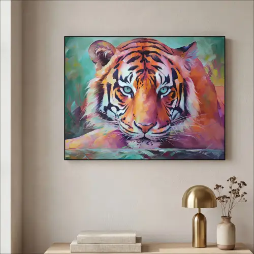 Tijger - Olieverf - Dieren - Kunst Textielframe zwart klein -sfeer2