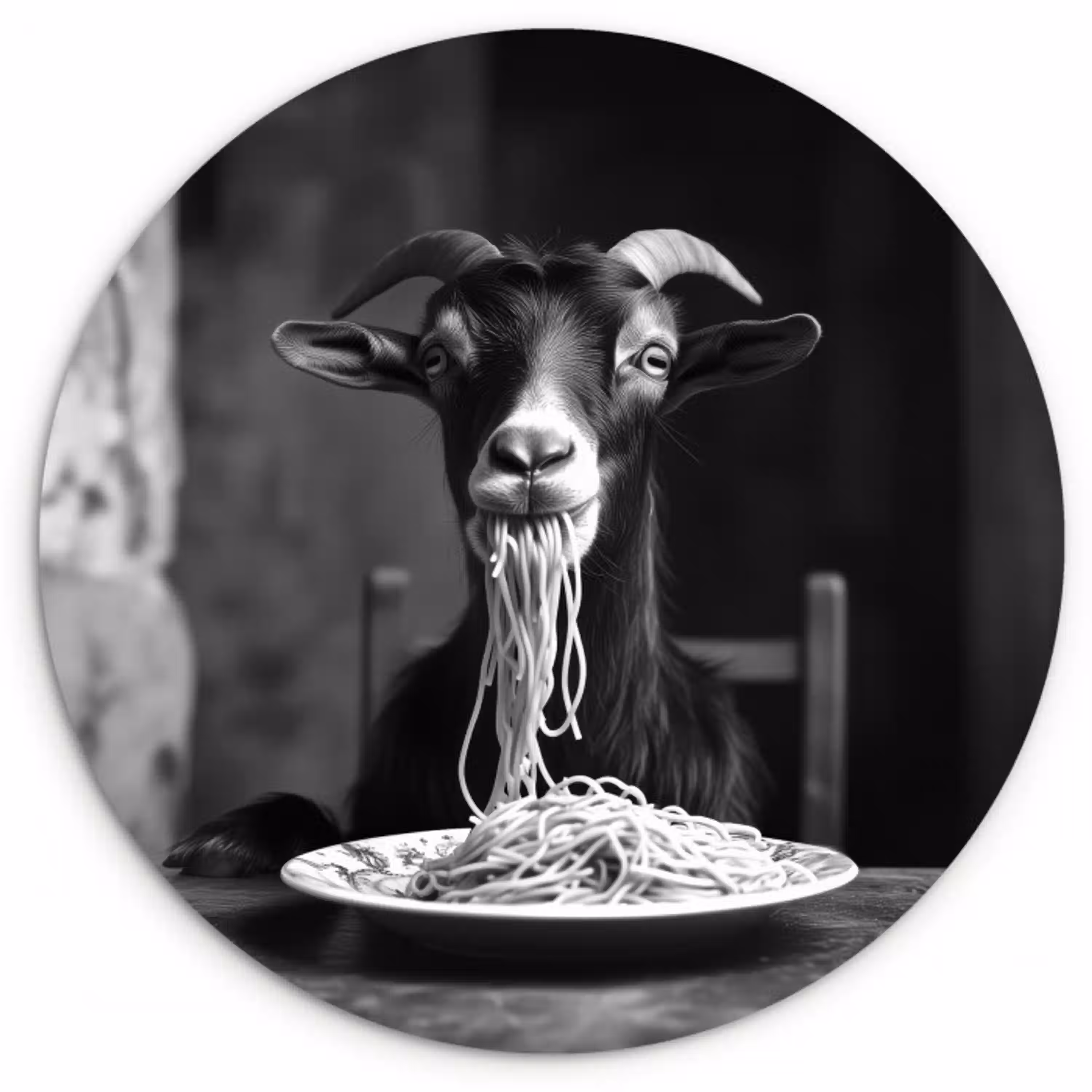 Geit - Bord - Spaghetti - Zwart Wit Wandcirkel plexiglas klein -3d