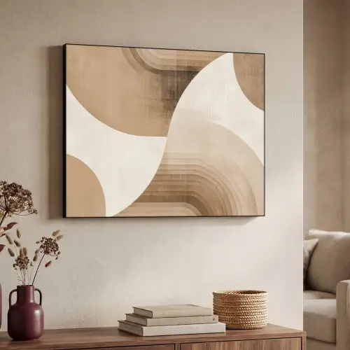 Retro - Geometrische lagen - Aardetinten Textielframe zwart klein -sfeer3
