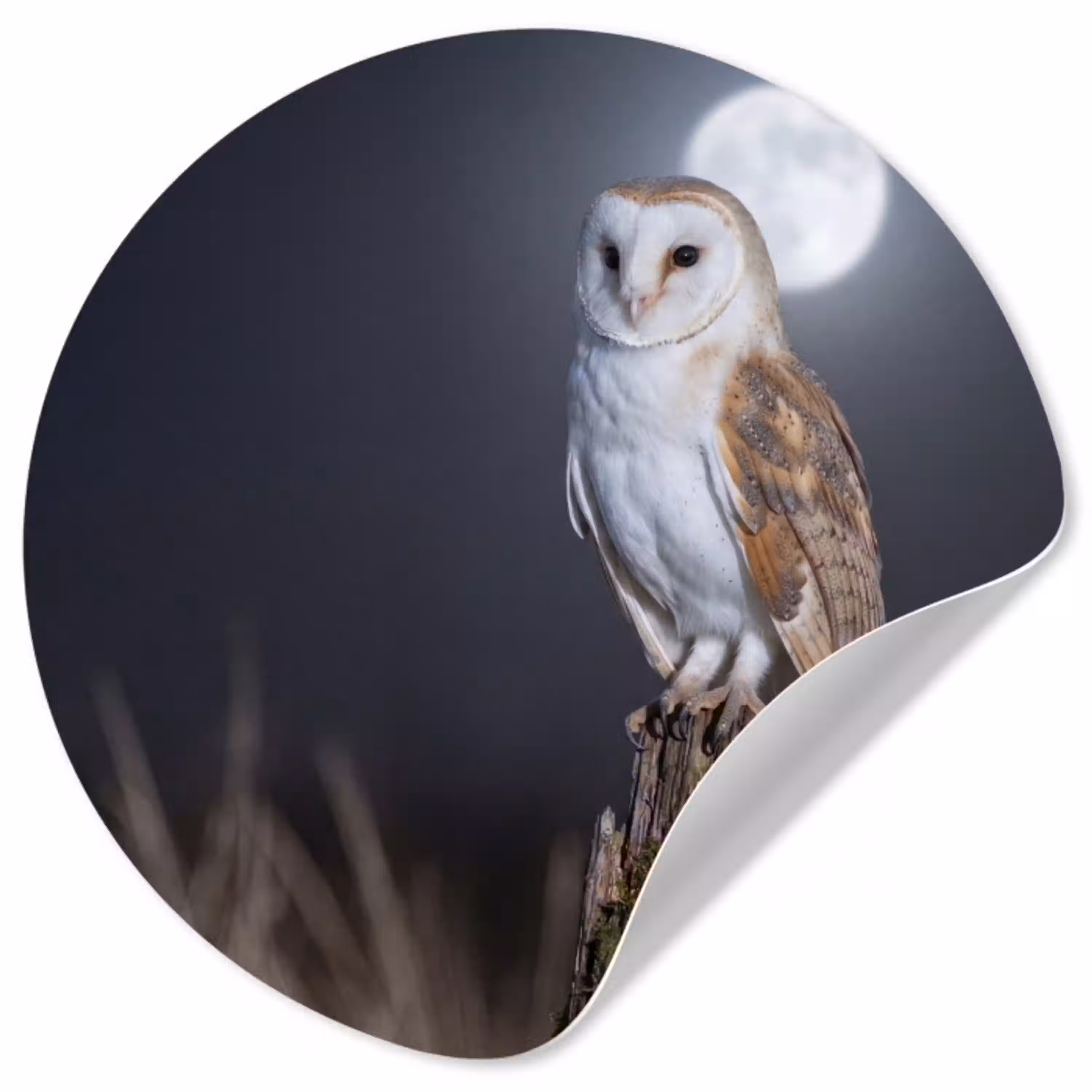 Kerkuil - Maan - Nacht Wandcirkel behangsticker klein -3d