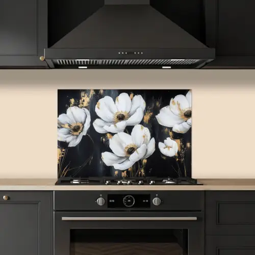 Bloemen - Wit - Abstract keuken achterwand spatscherm klein -sfeer1