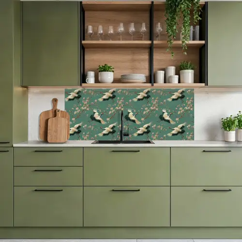 Kersenbloesem - Kraamvogels - Groen keuken achterwand 2 middel 871 -sfeer3