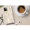 Zebraprint - Beige - Wit - Dierenprint Hoesje iPhone 12 Pro met koord klein -oordop