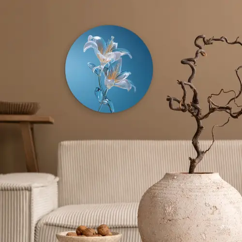Lelies - Blauw - Glazen Wandcirkel plexiglas klein -sfeer1
