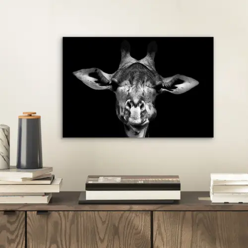 Giraffe - Portret - Dieren - Zwart - Wit aluminium wit klein -sfeer1