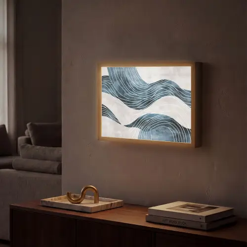 Lijnen - Golven - Abstract - Blauw Light Box met batterij (Wandlamp) middel -sfeer1