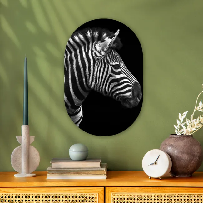 Zebra - Zwart - Wit - Portret - Dieren Wandcirkel Ovaal Forex klein -sfeer2