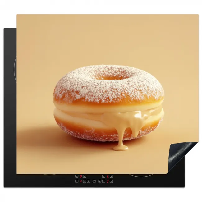 Donut - Romig - Poedersuiker - Beige Inductie beschermer vinyl 3mm middel -3d
