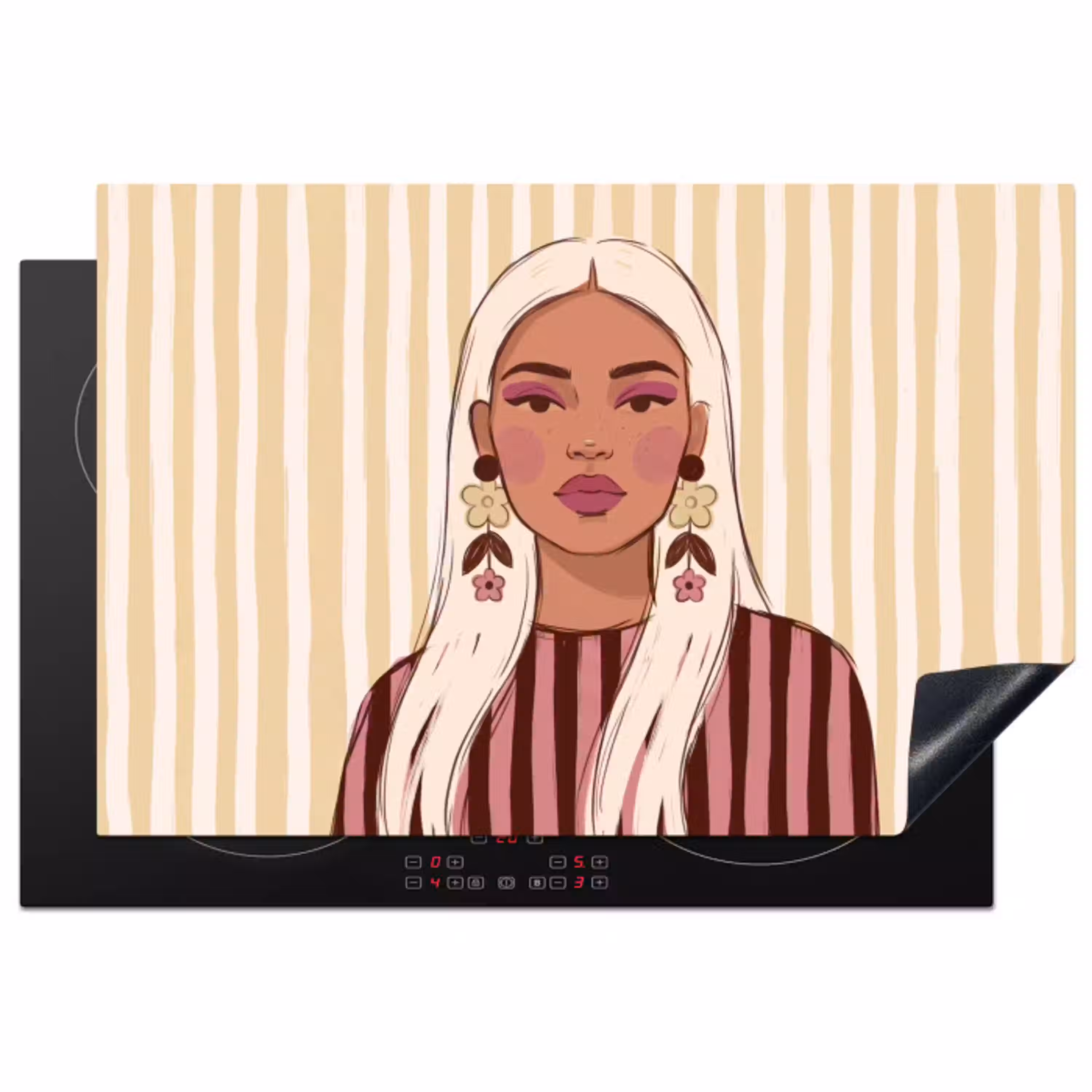 Vrouw - Portret - Illustratie - Modern - Roze Inductie beschermer vinyl 3mm klein -3d