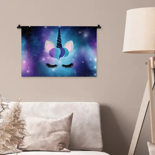 Eenhoorn - Sterren - Magisch - Blauw Wandkleed katoen klein -sfeer4
