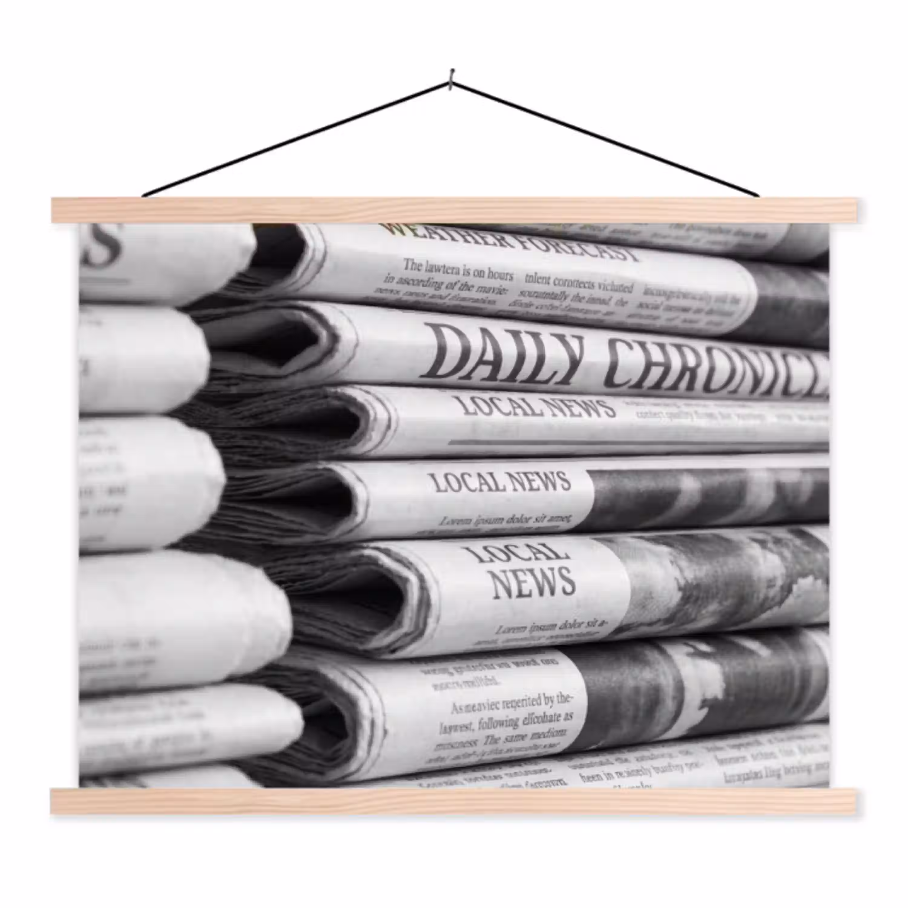 Krant - Stapel - Nieuws - Zwart-wit - Media textielposter latten blank klein -3d
