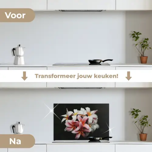 Bloemen - Roze - Zwart - Flora - Botanisch keuken achterwand spatscherm klein -voor_na_NL