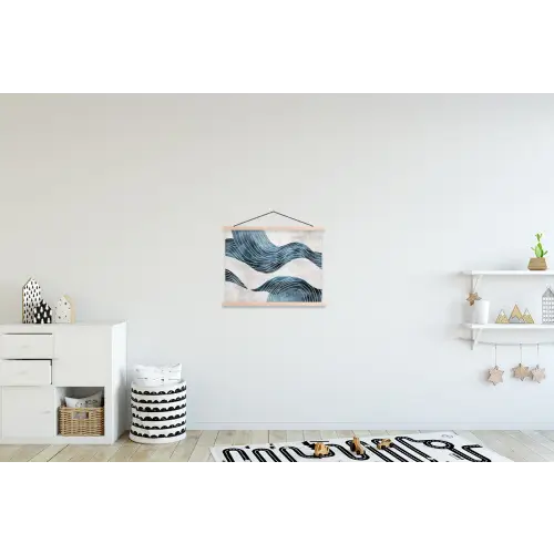 Lijnen - Golven - Abstract - Blauw textielposter latten blank klein -kinderkamer