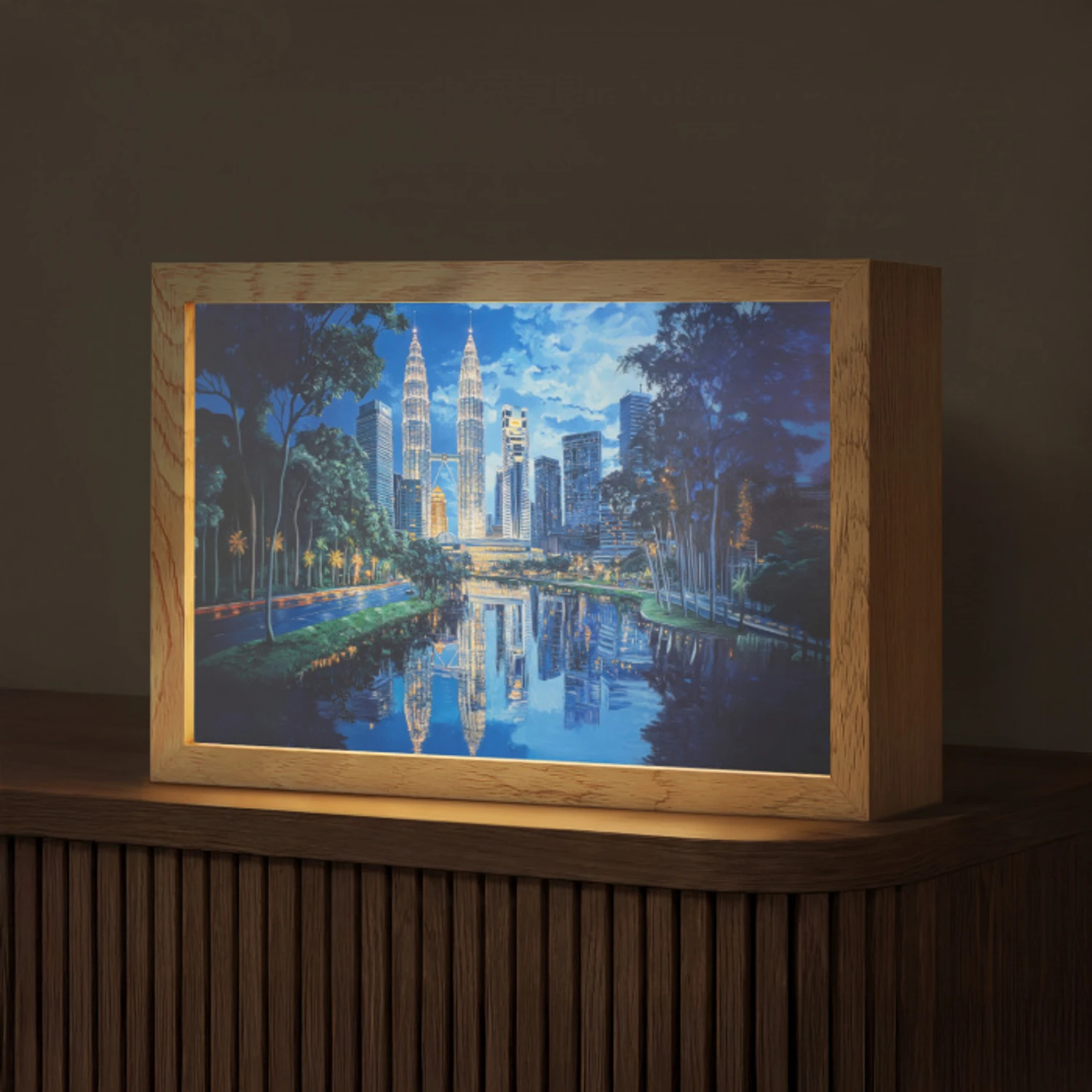 Stad Kuala Lumpur - Skyline - Wolkenkrabbers - Water Light Box met kabel (Tafellamp) klein -z3d_website